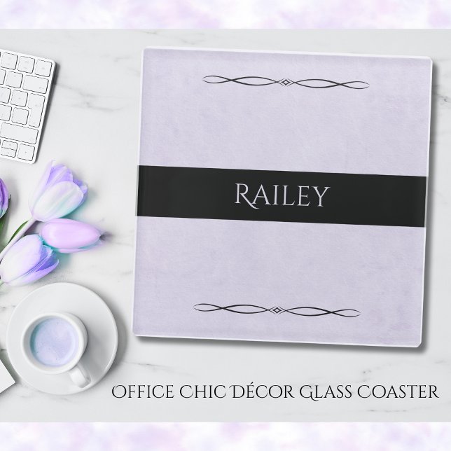 Calm Lavender Minimalist Desk Glass Coaster (Bring a touch of calm luxury to your busy work day)