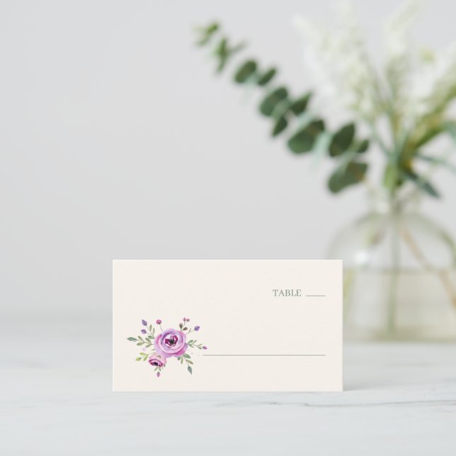 Calm Lavender Watercolor Floral Place Card (Standing Front)