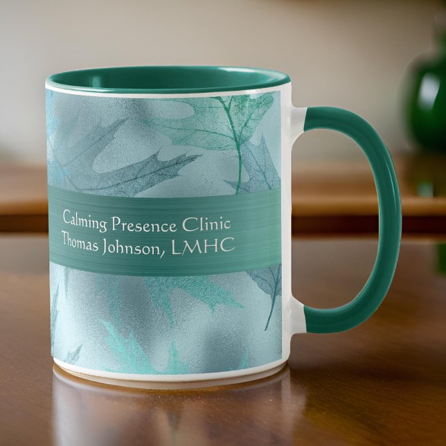 Calm Leafy Teal Shimmer PsychotherapIst Counsellor Mug (Creator Uploaded)