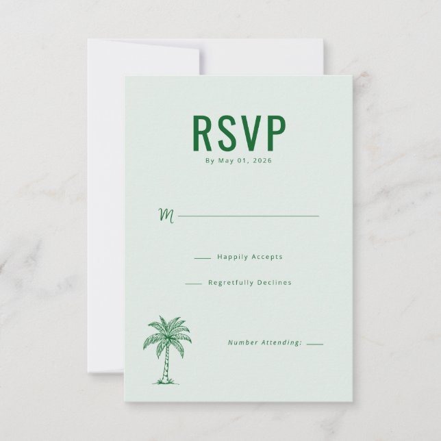 Calm Mint Palm Tree RSVP Card (Front)