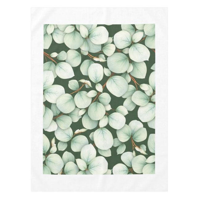 Calm Modern Eucalyptus Leaf Spring Tablecloth (Front)