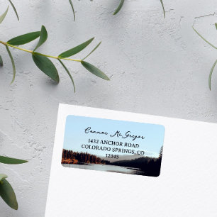 Calm Mountain Lake Forest Landscape Label