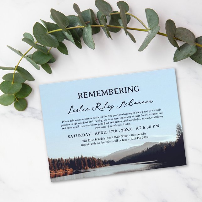 Calm Mountain Lake Remembering Death Anniversary Invitation (Creator Uploaded)