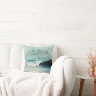 Calm Nature Watercolor Mountain Scene Monogrammed Cushion