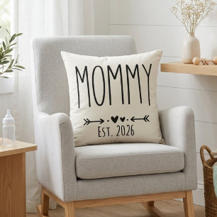 Calm Neutral Mummy Est Year Tall Lettering Cushion