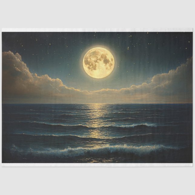 Calm Ocean Under Full Moonlight Decoupage Tissue Paper (Front)