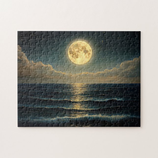 Calm Ocean Under Full Moonlight Jigsaw Puzzle (Horizontal)
