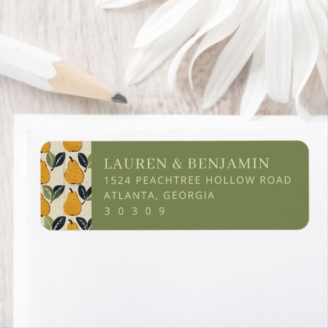 Calm Olive Pear Illustration Return Address Label (Insitu)