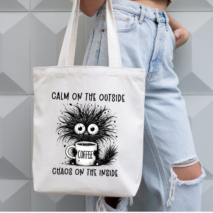 Calm On The Outside Chaos On The Inside Funny Cat Tote Bag