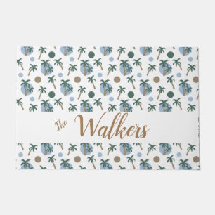Calm Palm Trees and Dots Personalised Tropical Doormat