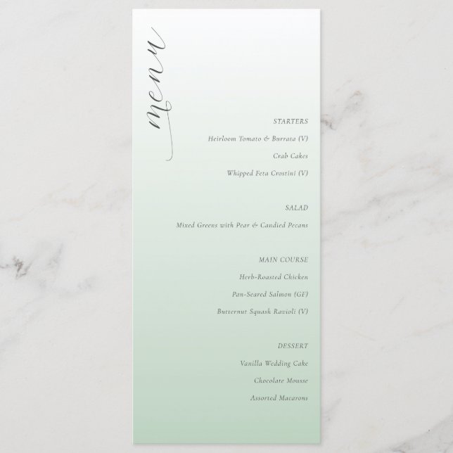 Calm Pastel Green Elegant Wedding Menu (Front)
