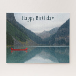 Calm Peaceful Lake Red Canoe Boating Birthday Jigsaw Puzzle