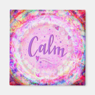 Calm Pretty Floral Inspirivity ONE WORD Pink Magnet