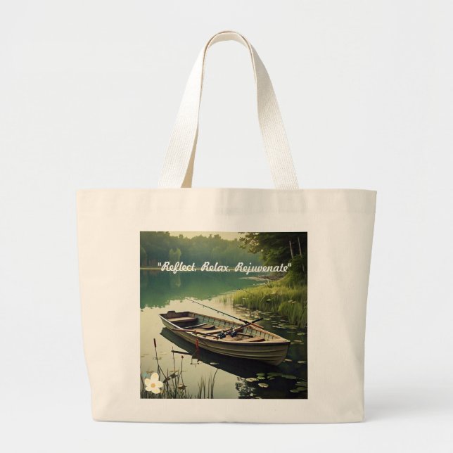 "Calm Rowboat Haven" Large Tote Bag (Front)