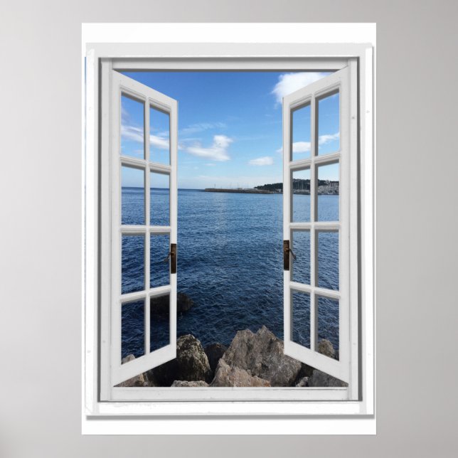 Calm Sea View Trompe l'oeil Fake Window Poster (Front)