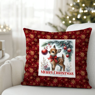 Calm Snowy Fawn Christmas Forest Gift Christmas  Cushion
