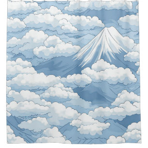 Calm Snowy Mountains Watercolor Blue White Harmony Shower Curtain