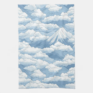 Calm Snowy Mountains Watercolor Blue White Harmony Tea Towel