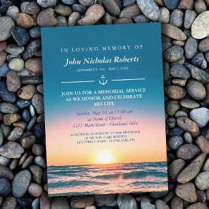 Calm Sunset Anchor Nautical Memorial Service  Invi Invitation