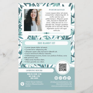 Calm Teal Leaves Wellness Promo Small Business Flyer