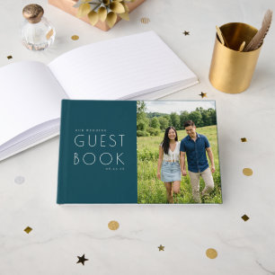 Calm Teal Minimalist Photo Guest Book