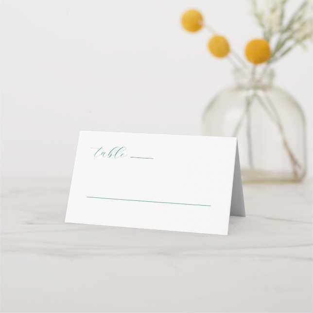 Calm Teal Minimalist Wedding Place Cards (Front)
