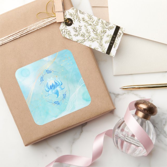 Calm Teal Petal Bloom Square Sticker (Gifting)
