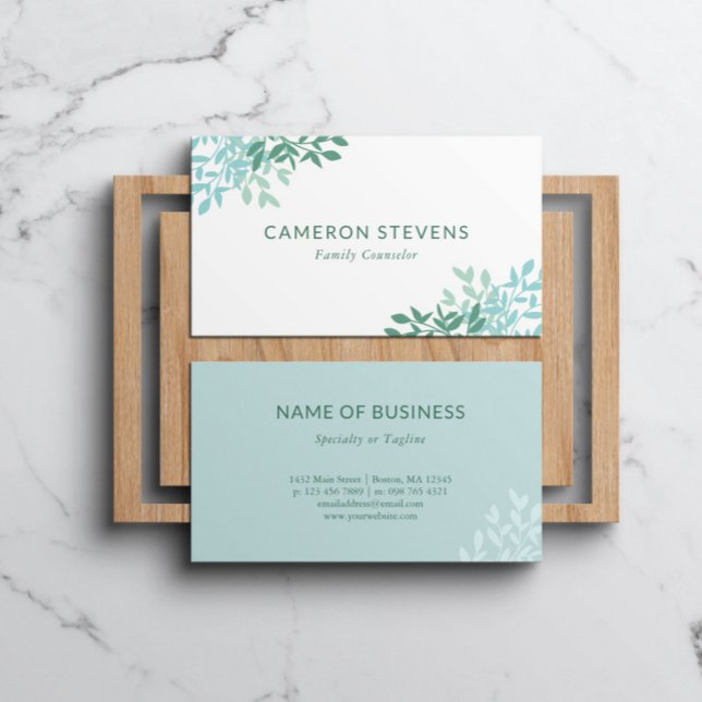 Calm Teal & Turquoise Greenery Leaves Business Card (Creator Uploaded)