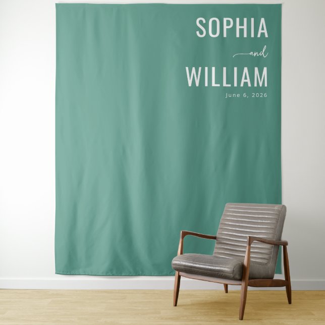 Calm Teal Typographic Elegancy Tapestry (In Situ)