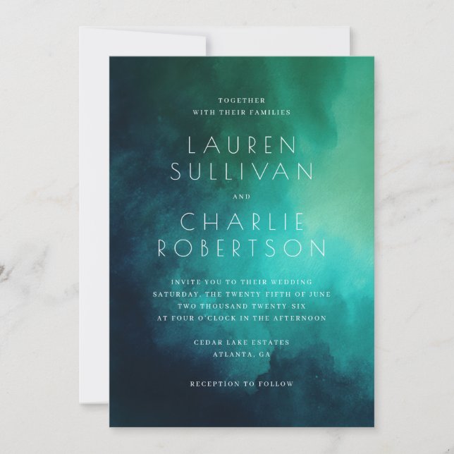 Calm Teal Watercolor Wedding Invitation (Front)