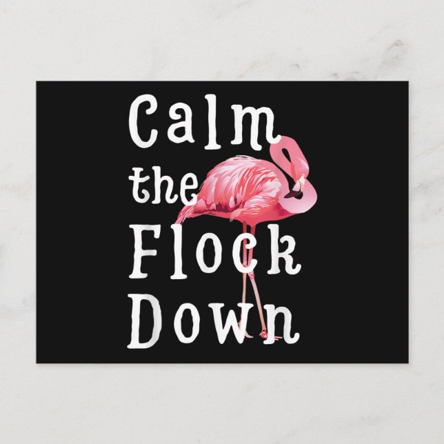 Calm The Flock Down Flamingo Girl |Funny Flamingo Announcement Postcard (Front)
