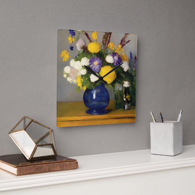 Calm Watercolour Botanical Art Square Wall Clock (Office)