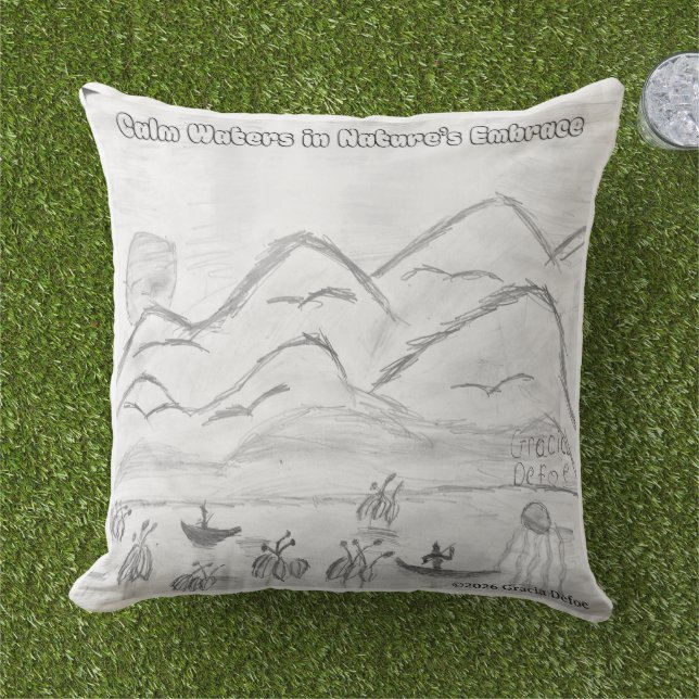 'Calm Waters in  Nature's Embrace' Throw Pillow (Grass)