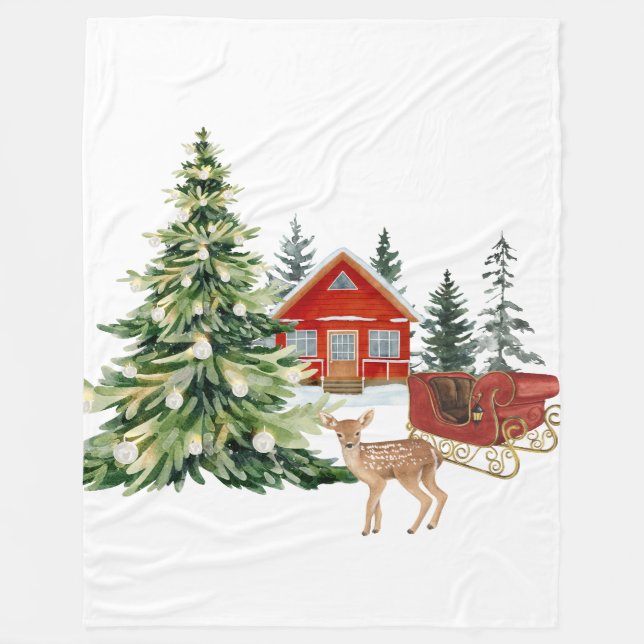 Calm winter home decor inspired by quiet woodland  fleece blanket (Front)