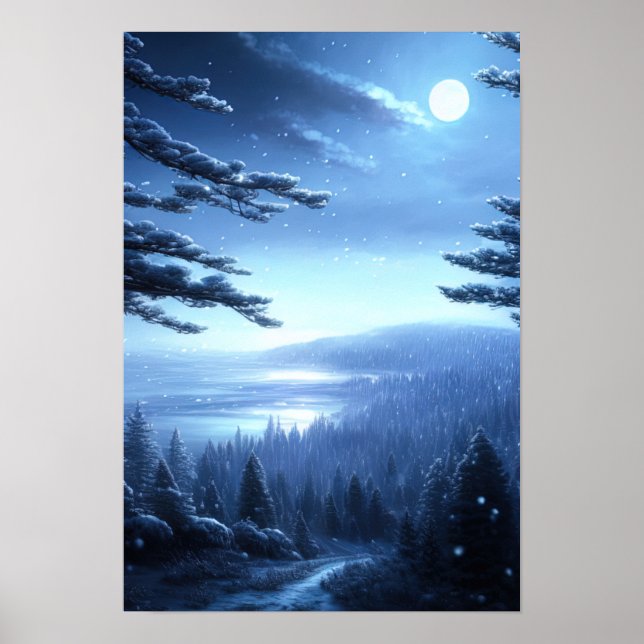Calm Winter Night in the Forest Poster (Front)