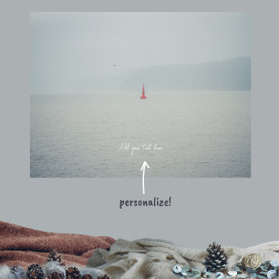 Calm winter sea and red lighthouse poster