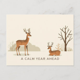 Calm Year Deer Illustration Holiday Postcard