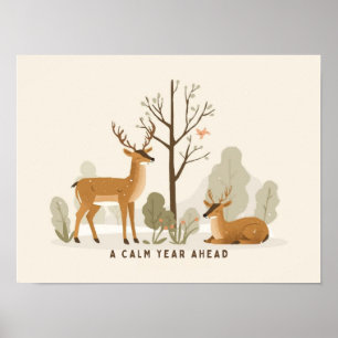 Calm Year Deer Illustration poster