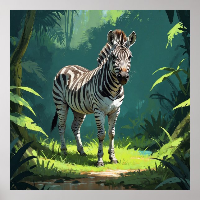 Calm Zebra Standing in the Wild Painting Poster (Front)