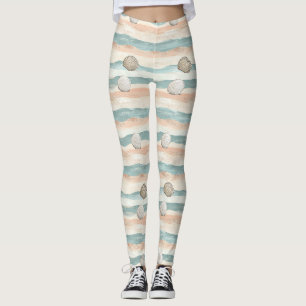 Calming Beach Wave Stripes - Soft Coastal Palette Leggings