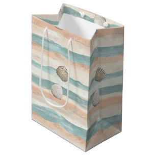 Calming Beach Wave Stripes - Soft Coastal Palette Medium Gift Bag