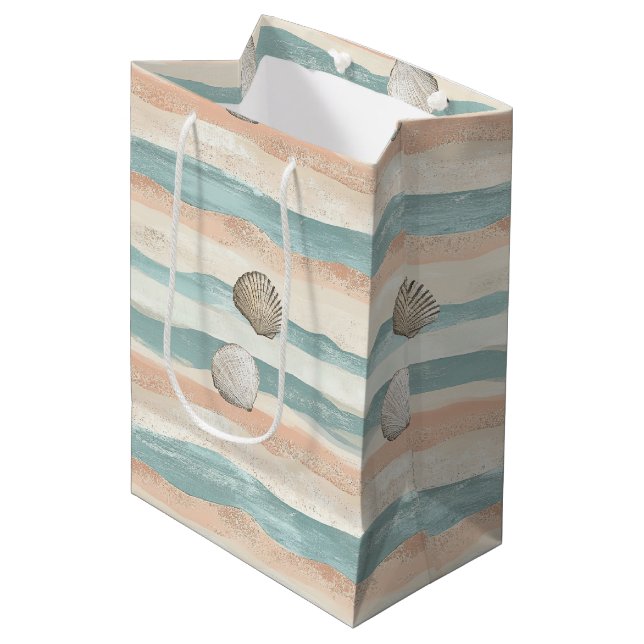 Calming Beach Wave Stripes - Soft Coastal Palette Medium Gift Bag (Front Angled)