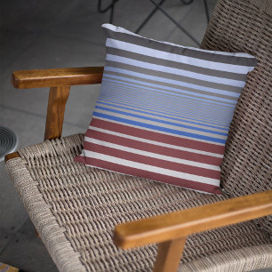 Calming Blue and Burgundy Gradient Stripes Cushion