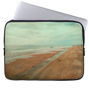 Calming Blue Coastal Ocean Tide Sandy Beach Laptop Sleeve
