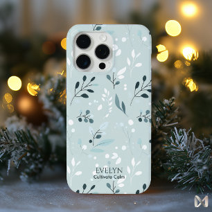 Calming Blue Leaf Pattern - Elegant Minimalist  iPhone 15 Pro Max Case