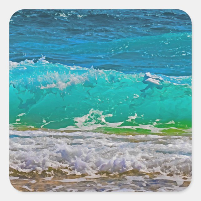 Calming Blue Ocean Waves Beach Art Faux Square Sticker (Front)