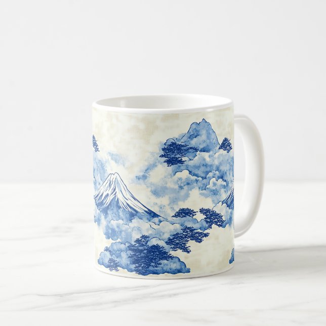 Calming Blue Snow Peak Cloud Landscape Coffee Mug (Front Right)