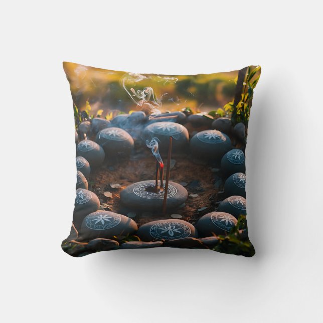 Calming Ceremony: Incense in a Stone Circle Cushion (Front)