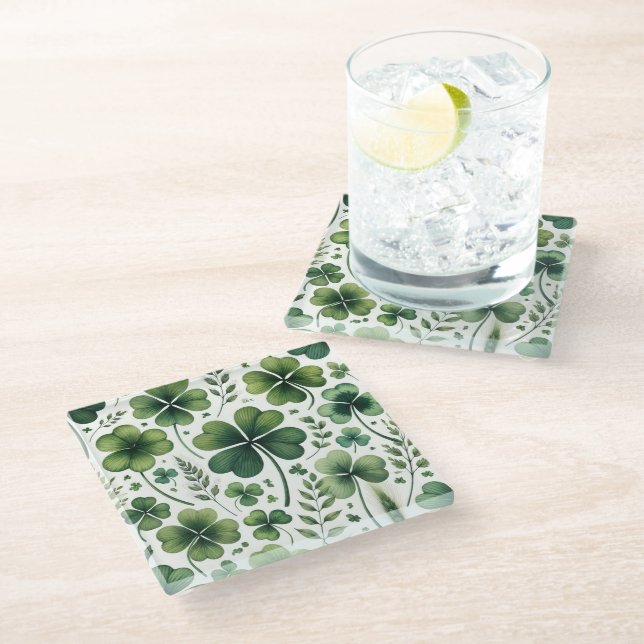 Calming Clovers Glass Coaster (Angled)