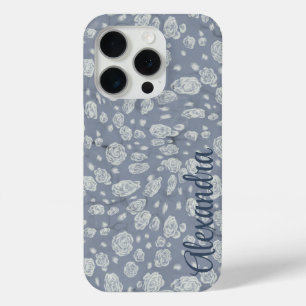 Calming Dusty Blue Floral Phone Case with roses